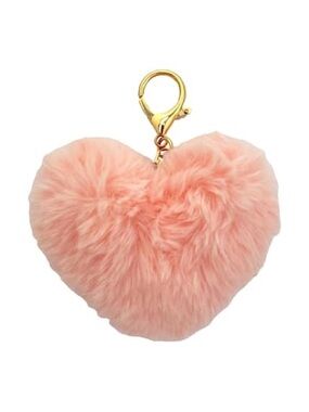 New Blue Moon Studio Pink Heart Faux Fur Keychain